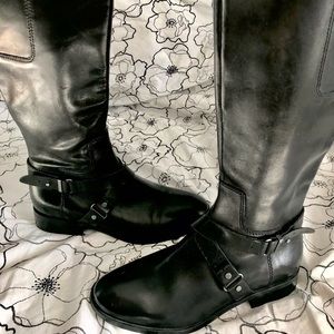 Boots by Nine West.Black leather w/stretch calf and ankle buckle.Like NEW.Sz 7.5
